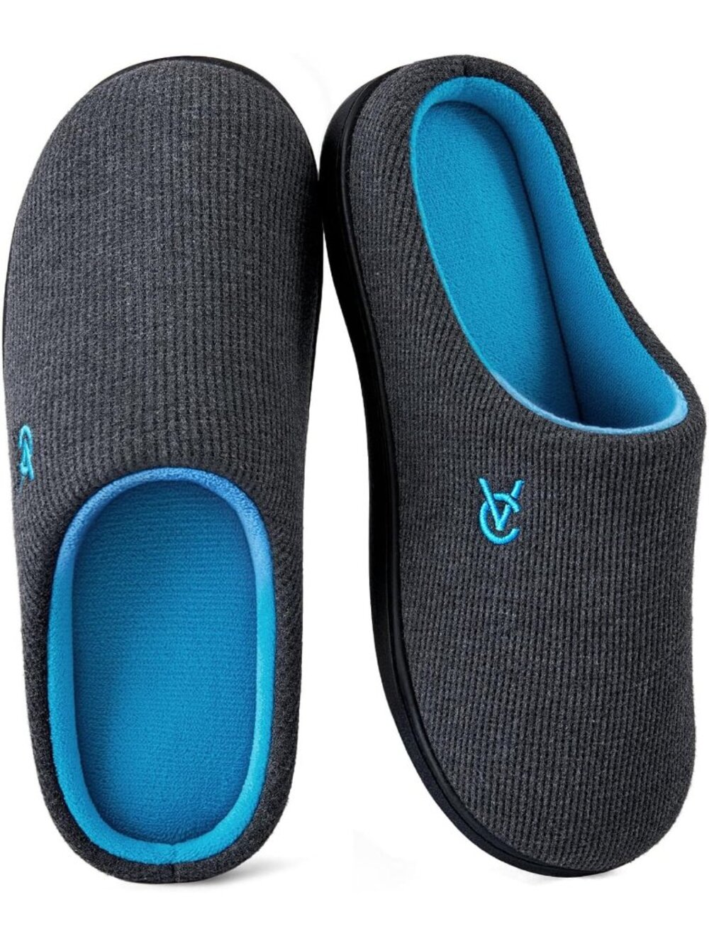 Women's Charcoal Cobalt Two Tone Soft Comfy Knit Memory Foam Non Slip Slippers
